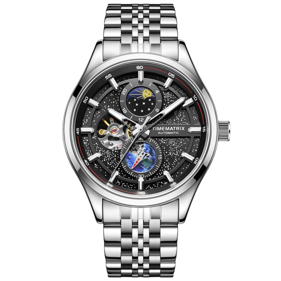 TIMEMATRIX时尚男款潮流百搭商务男士机械腕表-TMX6011银黑-LQD