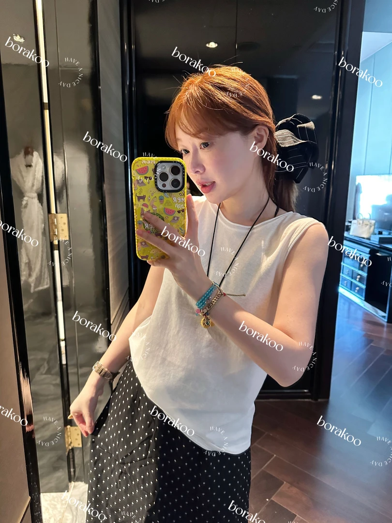 【BORAKOO】简约毛边无袖打底T恤S