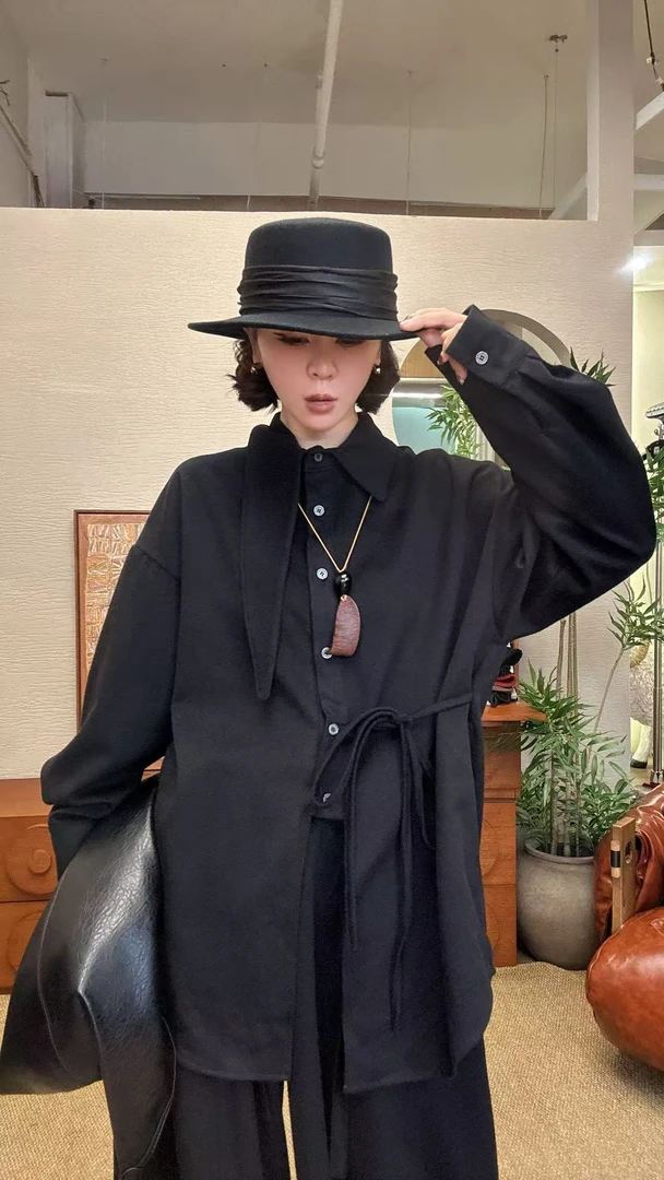 舟 · 丹轻奢羊绒长领衬衫-麻-2705