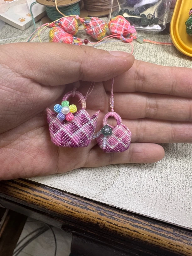 一对粉樱编织包成品