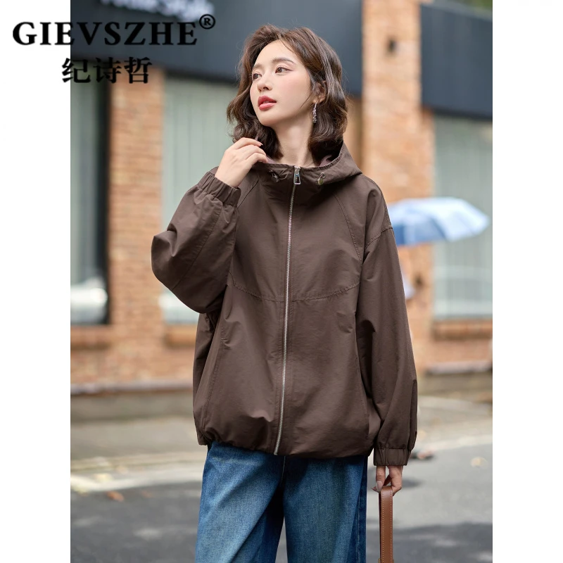 纪诗哲连帽时尚外套女2025秋季新款韩版休闲宽松显瘦百搭短款上衣