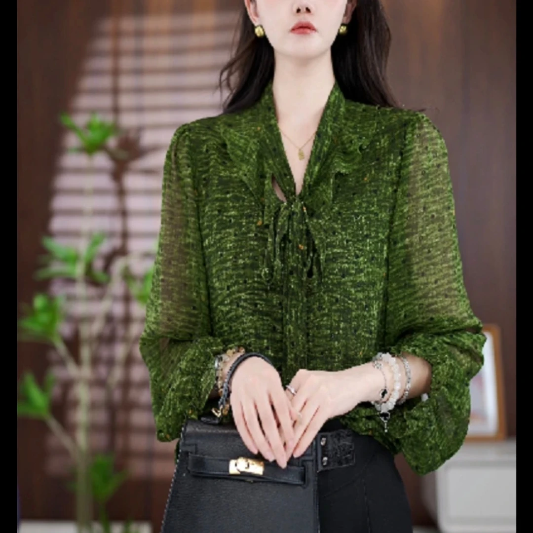 6286新款气质百搭飘带长袖衫