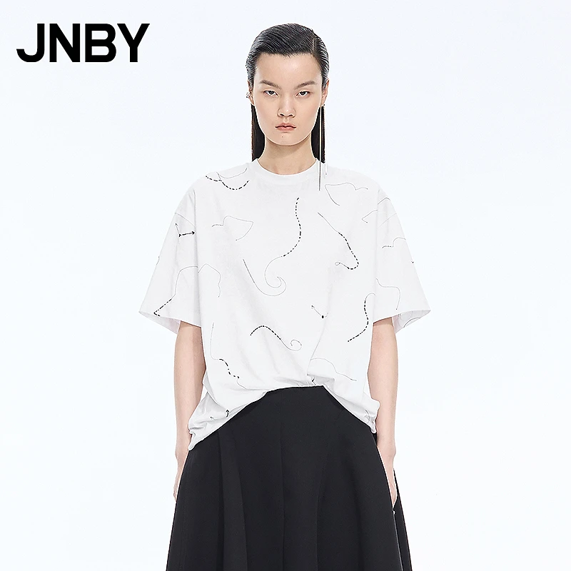【商场同款】JNBY/江南布衣25秋新品T恤棉质珠片绣装饰5P8111310