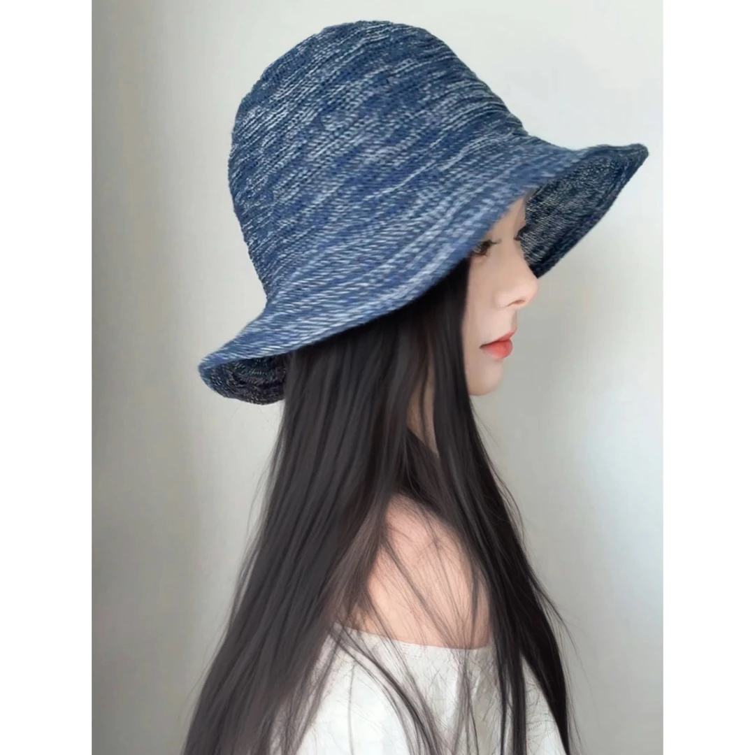 夏季镂空白色春渔夫帽女出游度假百搭防晒遮阳帽可折叠针织帽小众