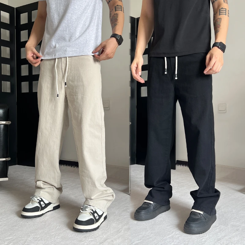 美式潮牌cleanfit十字架贴布牛仔裤男款微喇裤子春秋直筒休闲裤潮