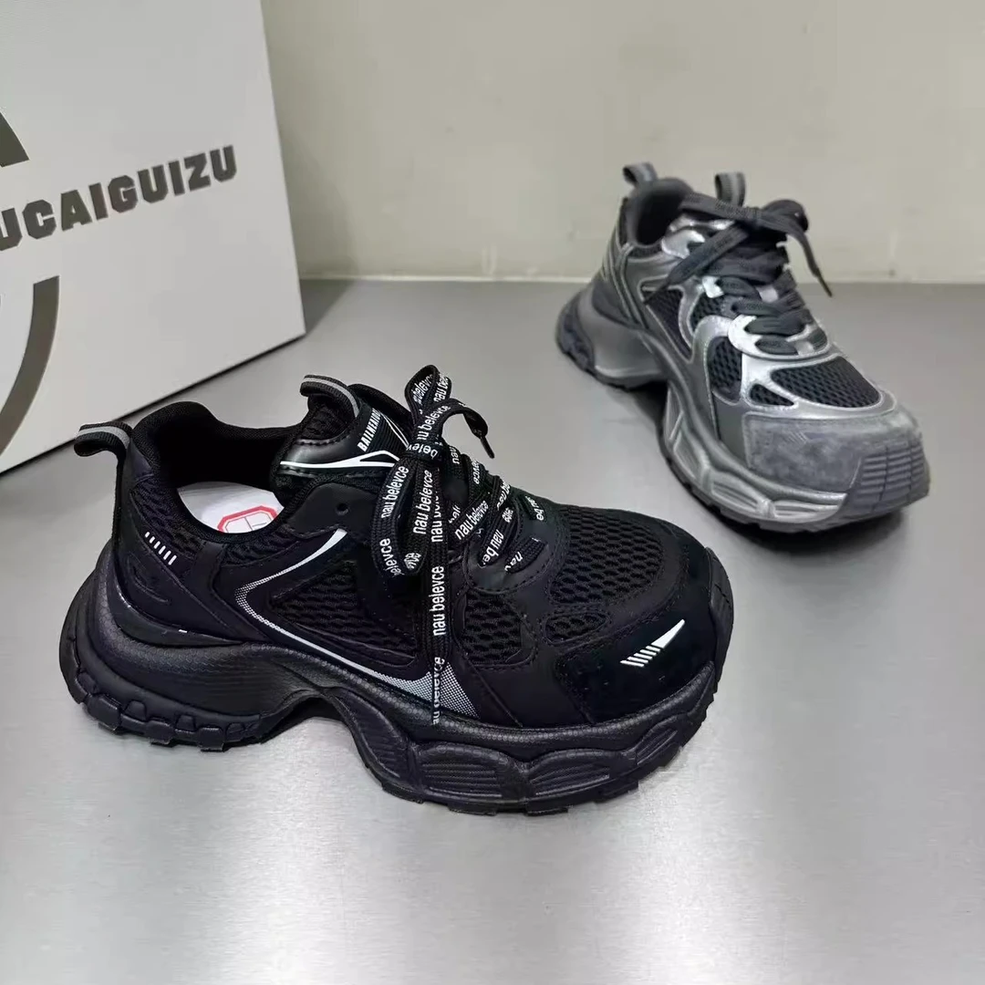 新款透气时尚百搭厚底增高老爹鞋复古轻便显脚小休闲鞋舒适运动鞋