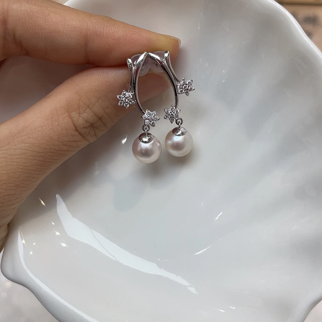 银S925镶嵌耳饰海水珍珠