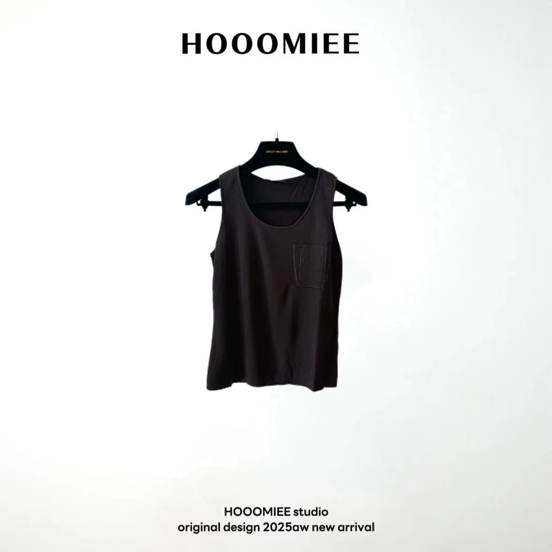 Hooomiee灰色口袋修身女士小背心24703