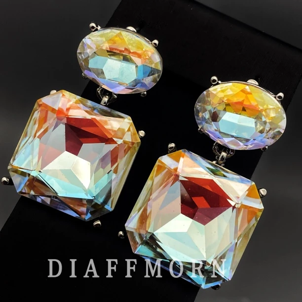 铜合金玻璃耳饰 Y.M〖方糖2〗炫彩高级超闪大气耳环