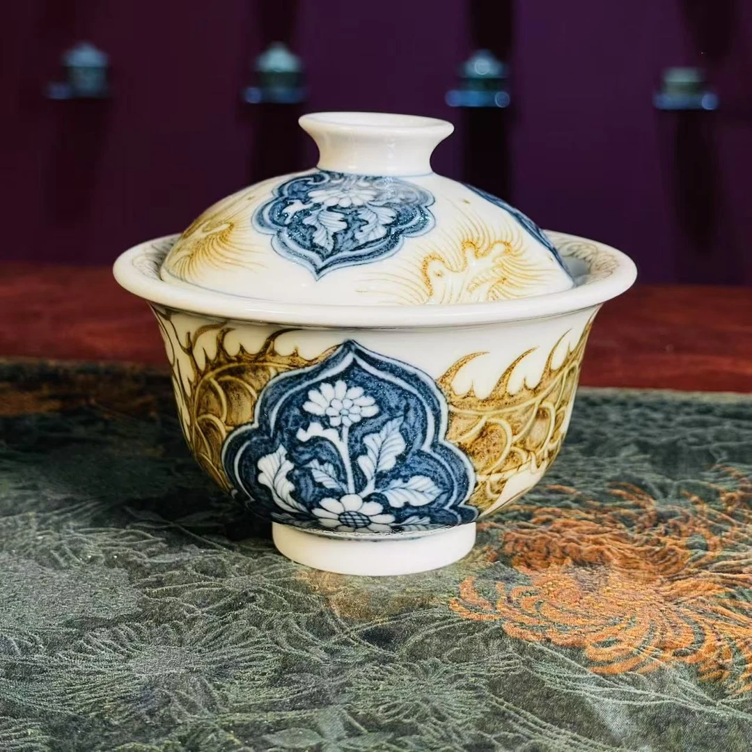 【立勤堂】青花釉里金穿花龙盖碗 | 周大乐优选 | 景德镇茶具