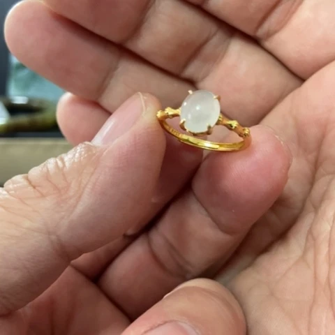 翡翠戒指银S925镶嵌糖*豆