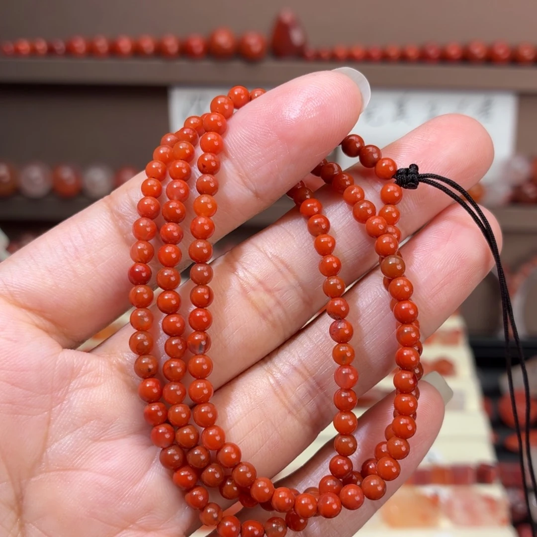 南红玛瑙未镶嵌川料柿子红小米珠多圈3+