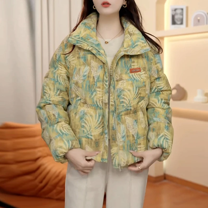 霖优【花奈积雪】保暖蓬松树叶纹棉服外套女冬季新款舒适百搭面包服