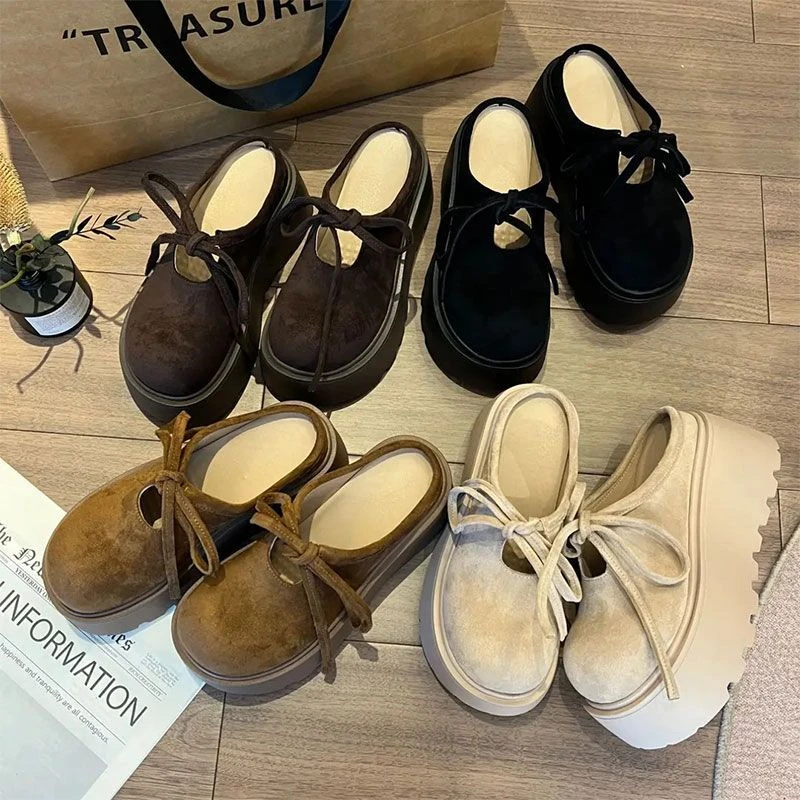 时尚厚底勃肯拖鞋女外穿2025年秋季新款百搭增高一脚蹬包头半拖鞋