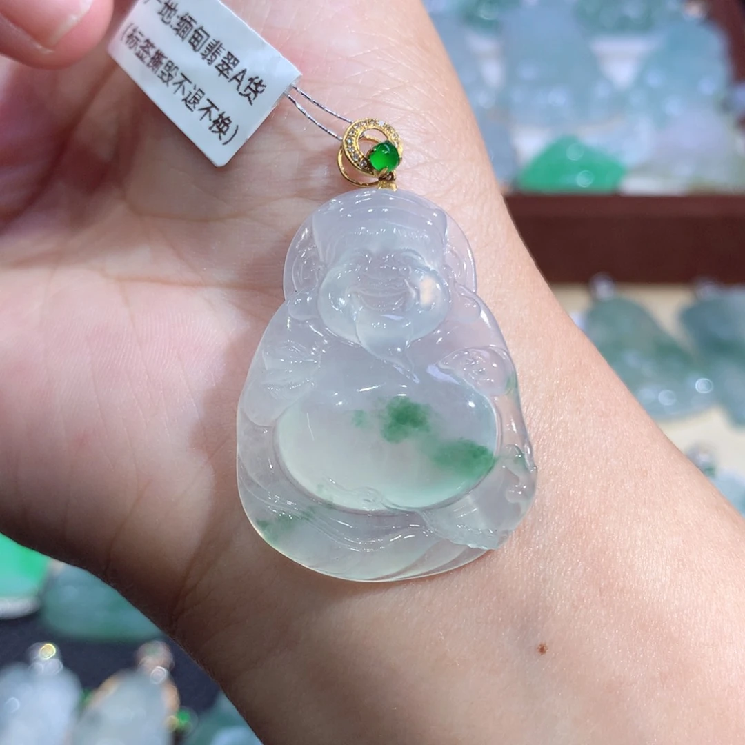 吊坠(不含链)18K金镶嵌翡翠观音