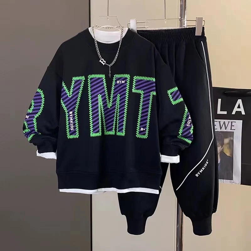 ZS-2020男童春秋款卫衣套装2024新款中大童男孩潮流儿童韩版套装