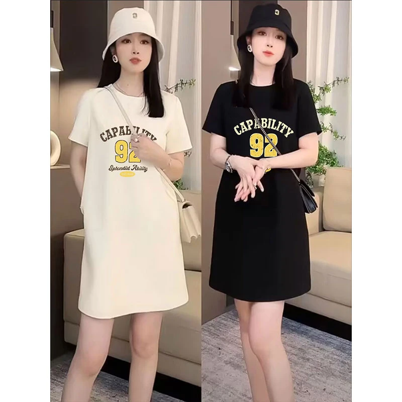 纯棉短袖连衣裙女夏季胖mm遮肉显瘦宽长袖连衣裙大码mm显瘦遮肉
