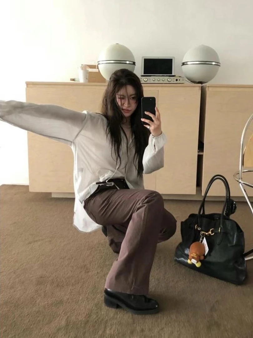 白色不规则翻领长袖衬衫连衣裙辣妹设计感女装