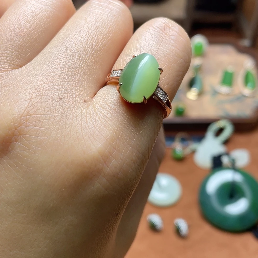 和田玉（碧玉）银S925镶嵌吊坠(不含链)戒指