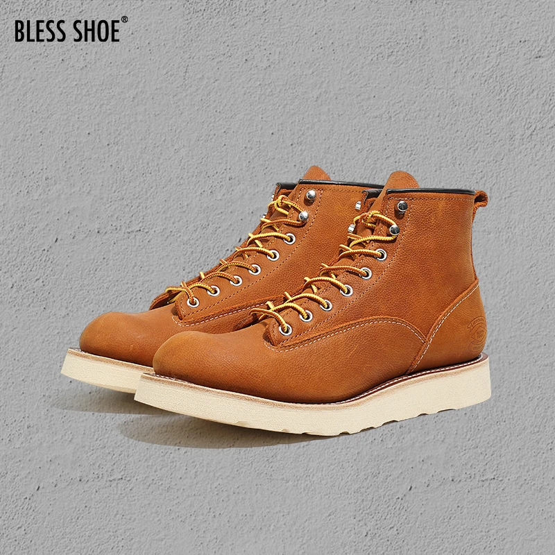 BLESS SHOE 23AW LINEMAN 固特异工艺加厚荔枝纹牛皮工装靴圆头靴