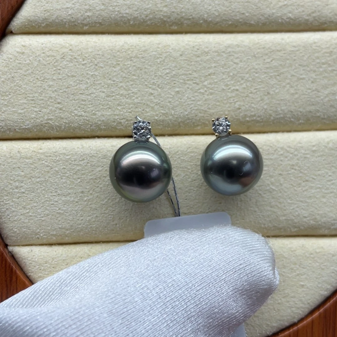 18K金镶嵌海水珍珠耳饰10-11mm