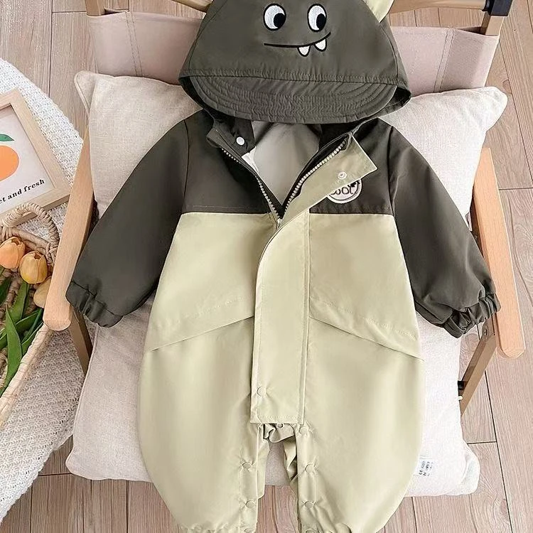 婴幼儿卡通春秋季宝宝衣服长袖爬服洋气可爱外出服婴儿连体冲锋衣