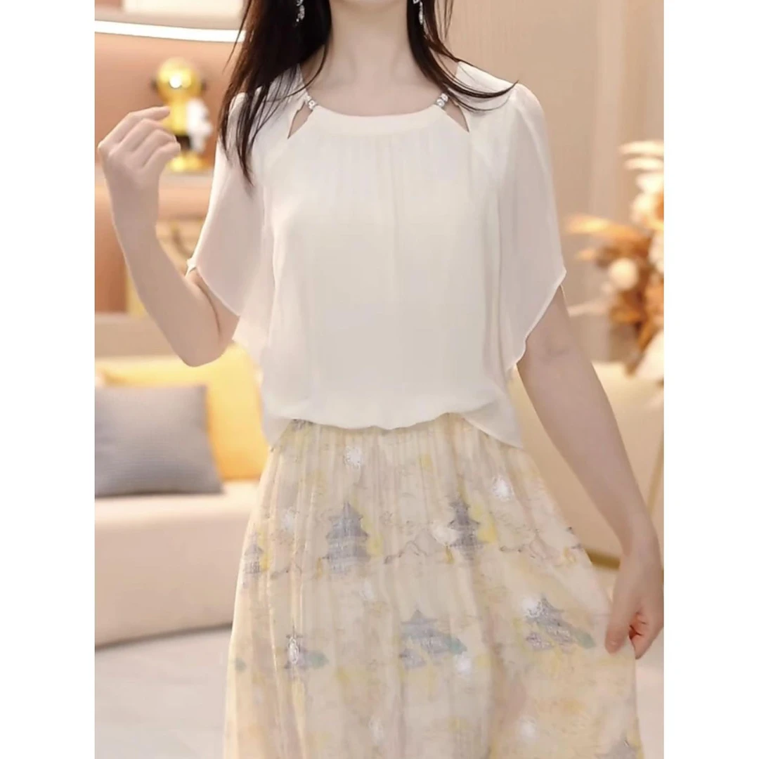 高级感时尚洋气优雅假俩件礼服裙子女2025年夏季新款显瘦遮肉裙子