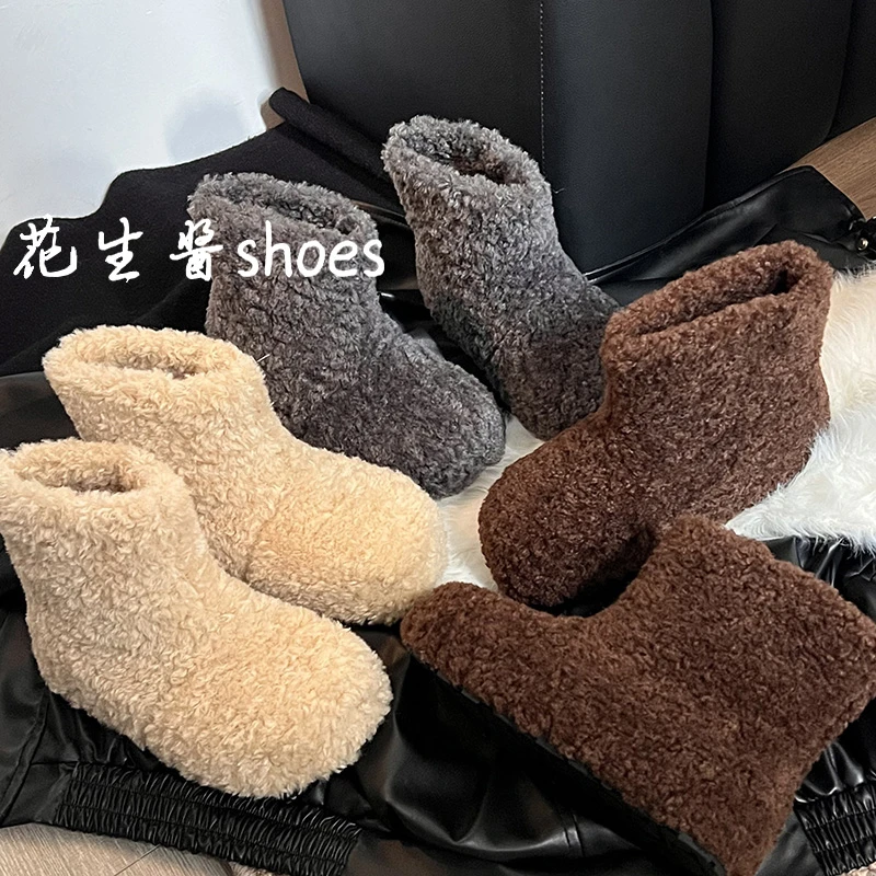 秋冬圆头保暖百搭雪地靴厚底加绒毛毛靴时尚中跟保暖鞋6666