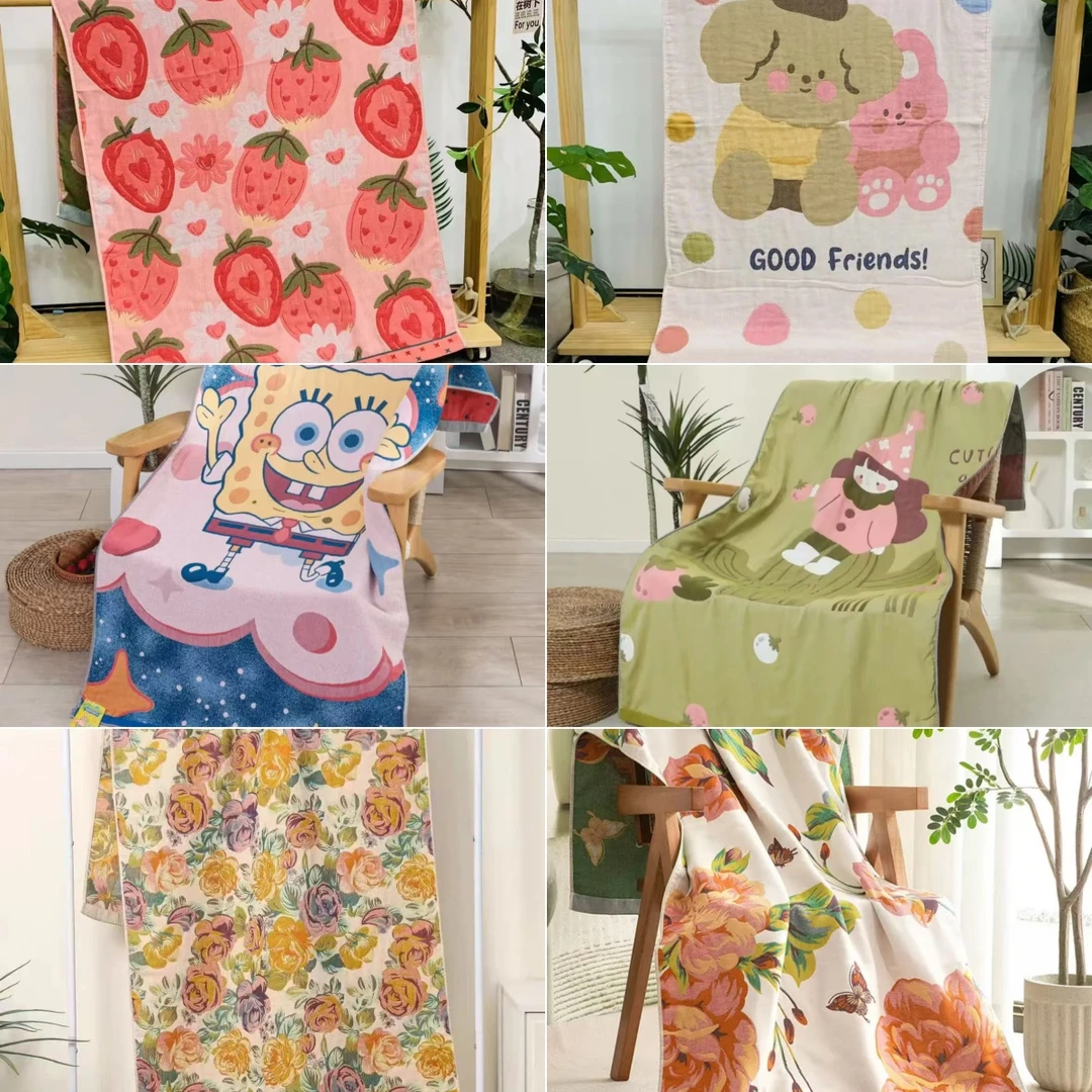 【浴巾】80*160cm全棉高档纱布毯柔软亲肤家用纱布浴巾随机花色