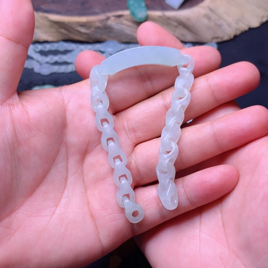 定制翡翠未镶嵌心**声手链