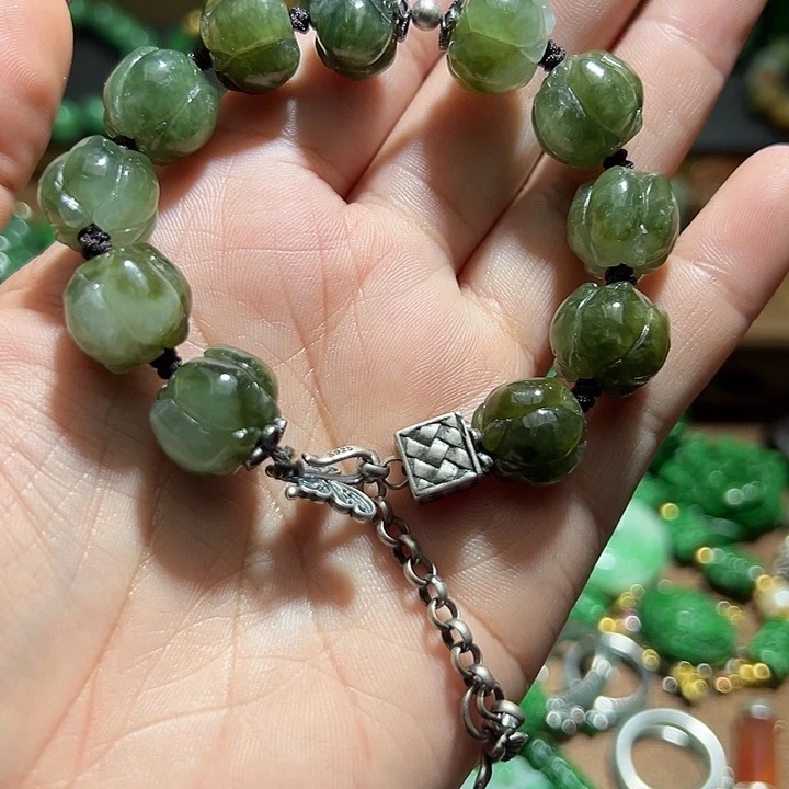 翡翠手串银S925镶嵌翡翠手串