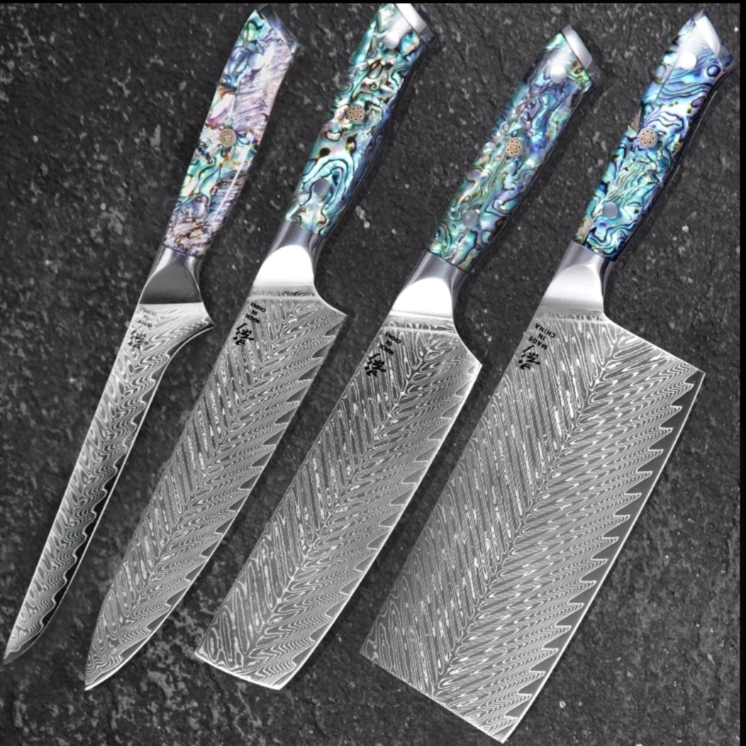 《影》大马士革鲍鱼壳纹四件套剔骨中式主厨平头万用刀61±HRC套装3