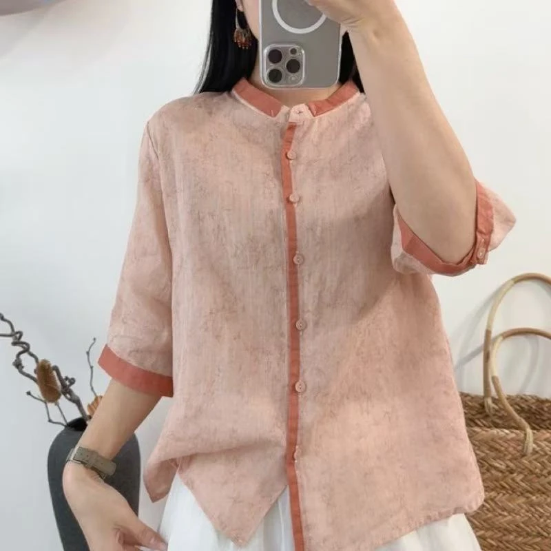 【100苎麻】夏季显瘦女士拼接衬衫休闲衬衣气质休闲百搭MJ-Y738-8