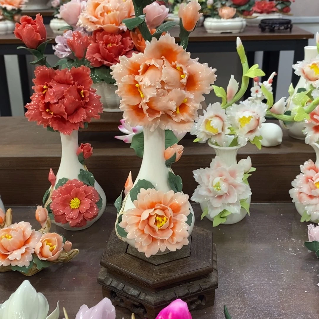 瓷片陶瓷手工花摆件