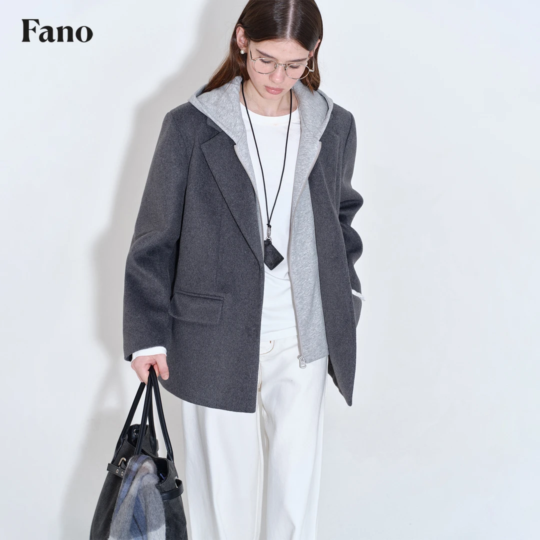 9.27上新 “羊毛混纺顺毛呢”卫衣拼接假两件西装外套FQ25W264