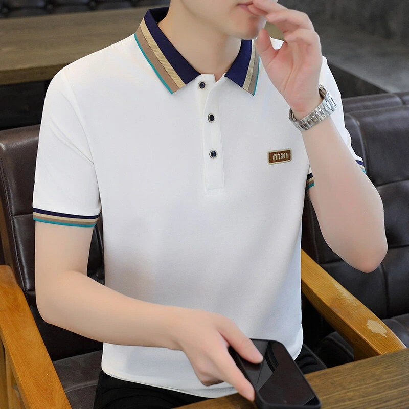 2025夏季男士刺绣POLO衫商务时尚休闲翻领短袖百搭修身T恤5812
