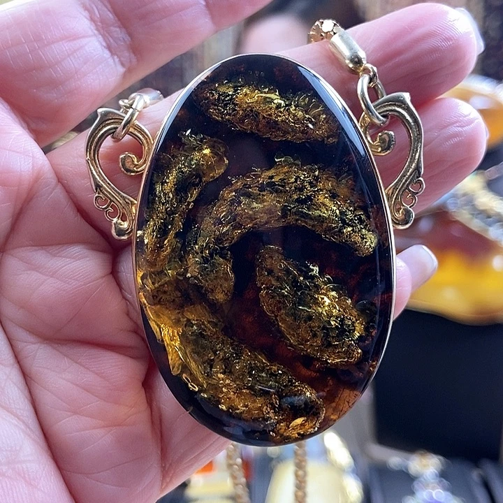 琥珀银S925镶嵌颈饰吊坠