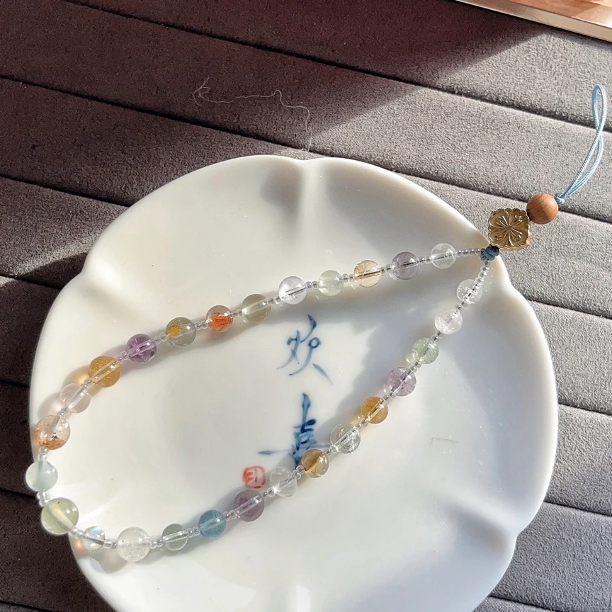 【高档手机挂绳】天然多宝水晶手机挂含幽灵黑羽极光等