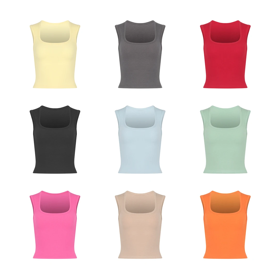 自制纯色螺纹遮副乳宽肩带设计外穿工字吊带背心女夏季2025新款