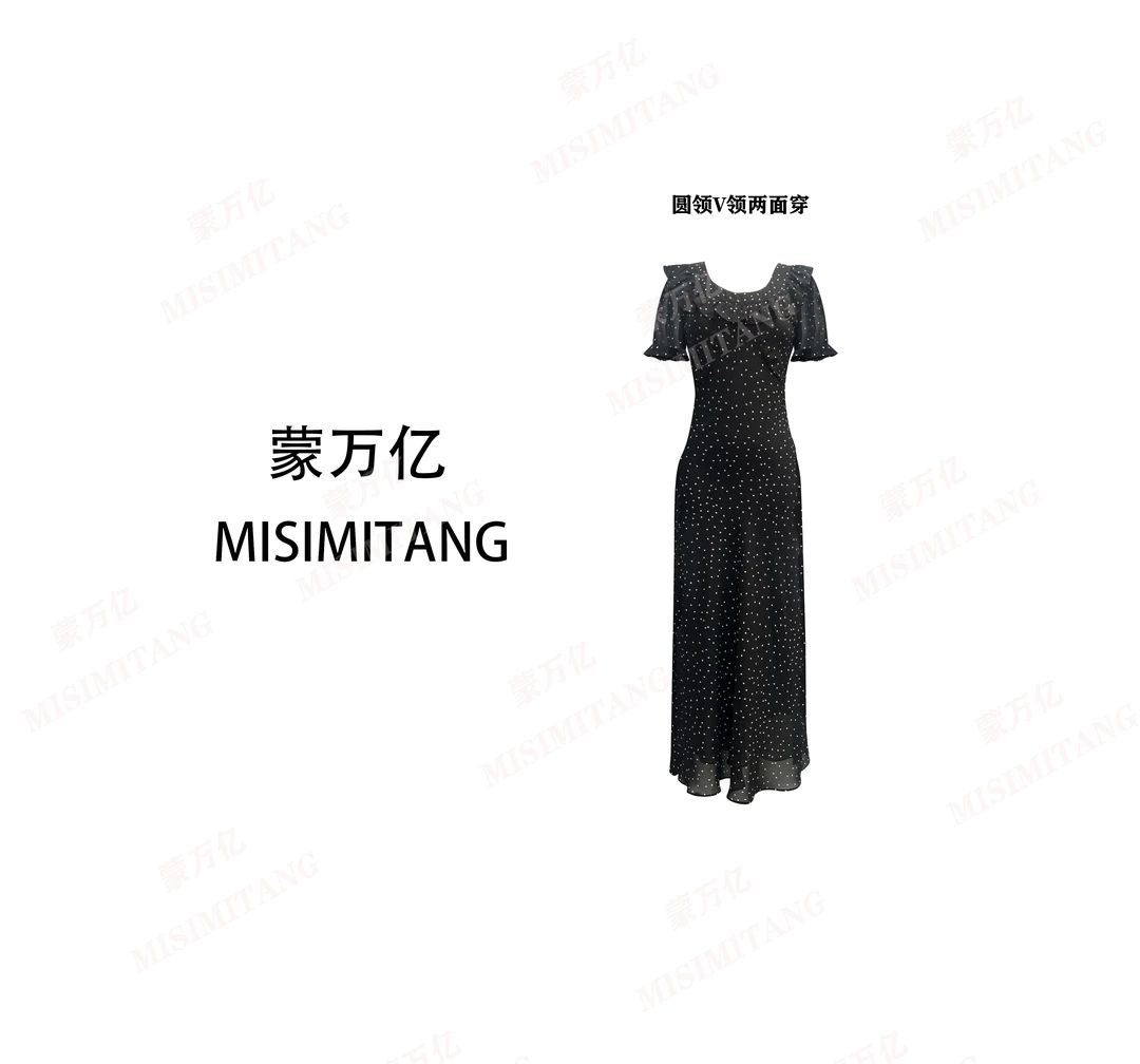 【点点星辰短袖】波点正反V圆领两穿修身连衣裙裙子显瘦大码碎花
