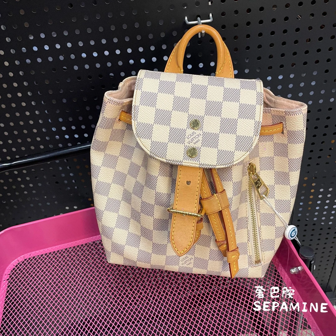95新 LouisVuitton/路易威登 白棋盘格/双肩包