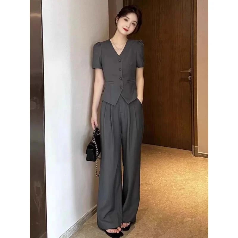 【两件套】套装女小香风时尚洋气西装阔腿裤气质显瘦高级感D2473