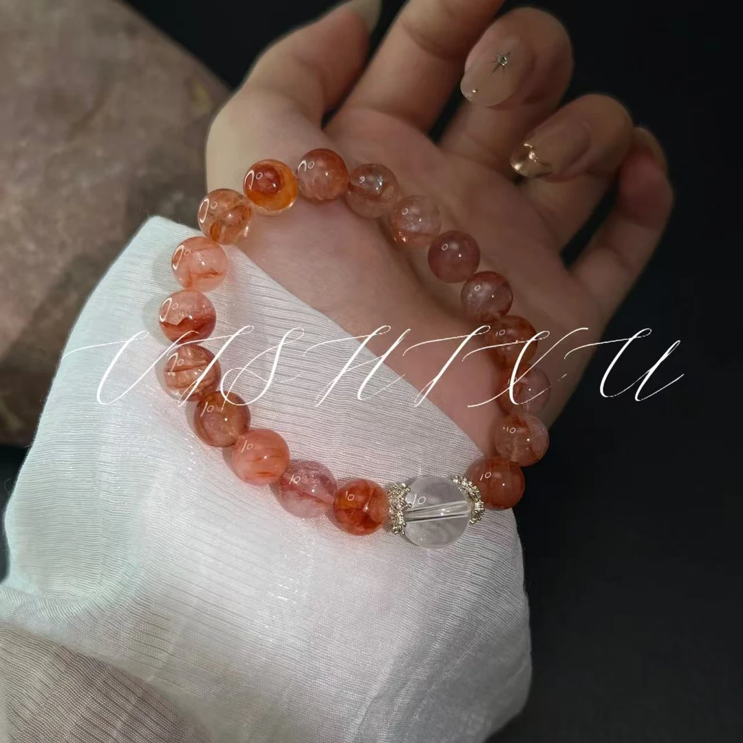 【锦鲤】天然红胶花水晶手串手链女款生日礼物多样性发其一