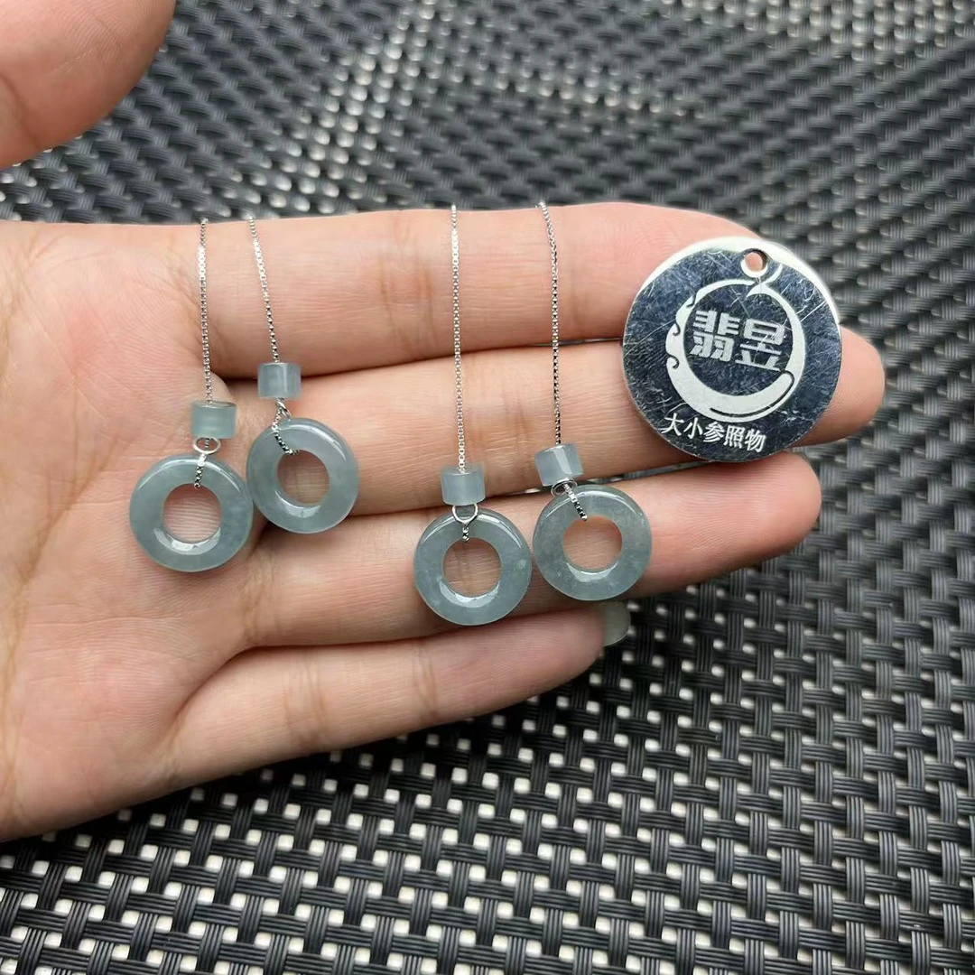 翡昱-B2-20375-天然A货翡翠耳饰S925银镶-多样性发其一对-C