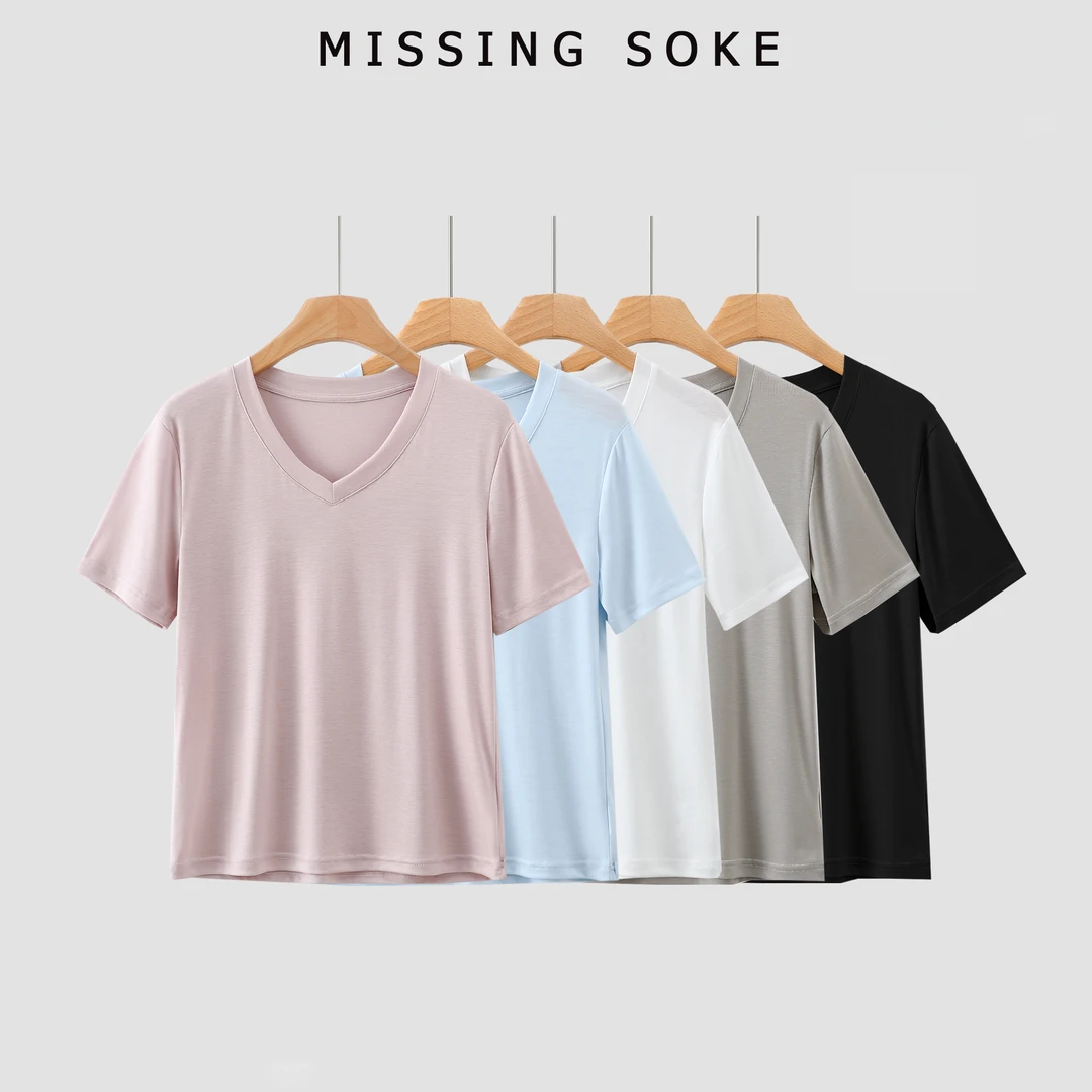 【主播推荐】女士裸感美学V领T恤3035