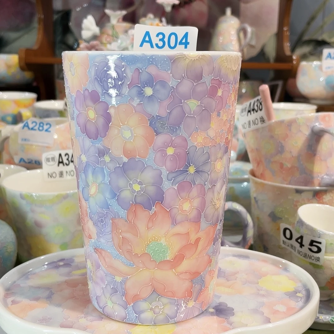 双饮款陶瓷玉泥万花大号可乐杯