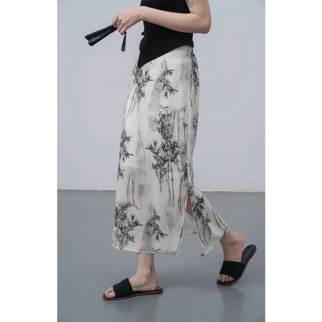 新中式国风半身裙女春夏季薄款水墨画小个子半裙显瘦气质裙子长裙