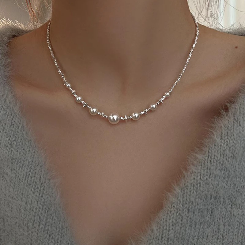 小红书爆款王冠珍珠碎银项链女轻奢高级感锁骨链小众