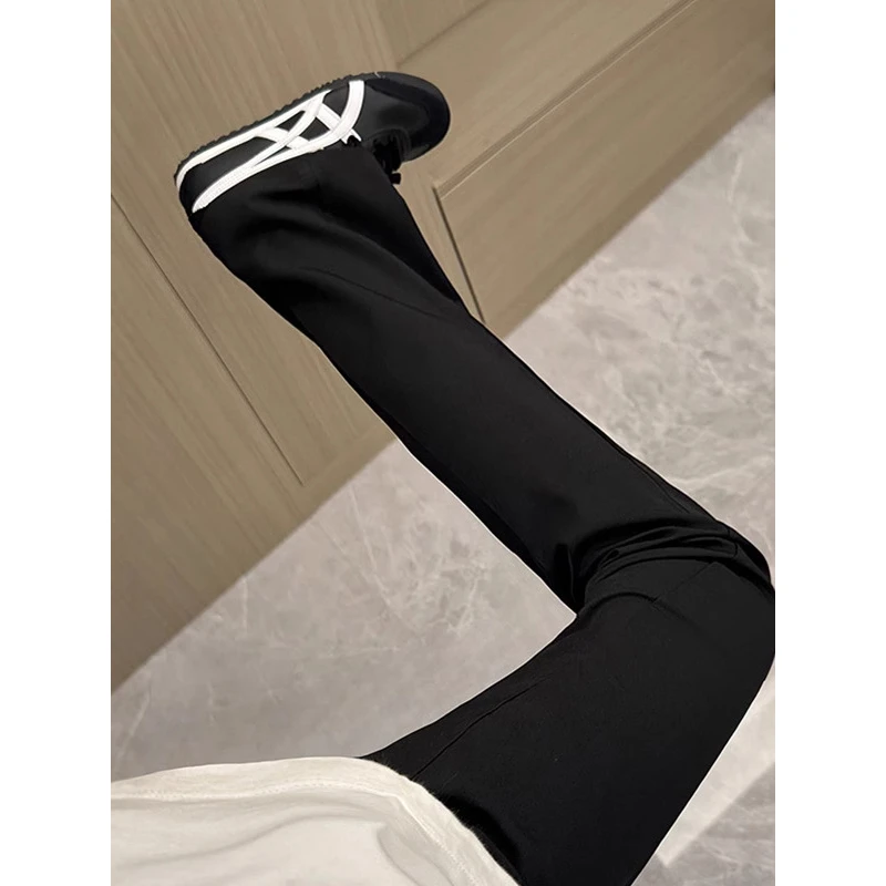 黑色微喇冰丝西裤男薄款美式cleanfit垂感直筒裤潮流休闲显瘦长裤