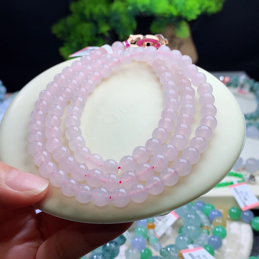 项链未镶嵌翡翠卡7mm冰种淡淡粉色